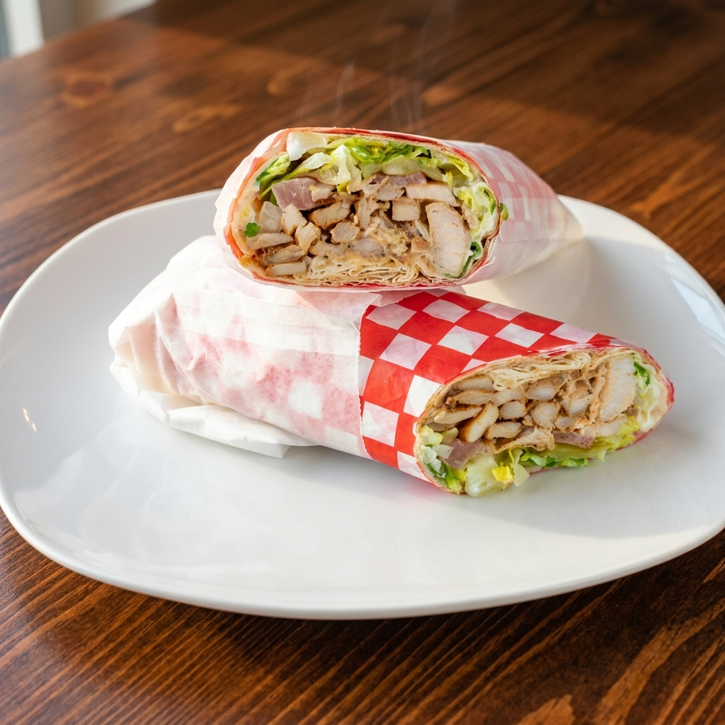 Chicken shawarma wrap with garlic sauce in Maple, Edmonton, AB
